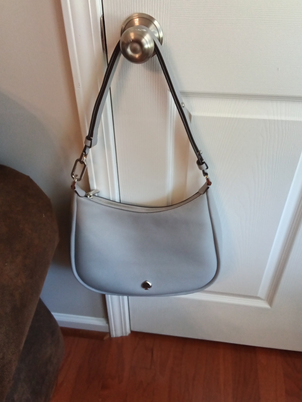 kate spade Gray Crescent Shoulder Bag with Spade Accent